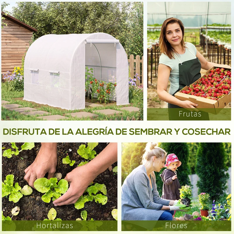 Outsunny Invernadero Túnel 245x200x200cm Con 4 Ventanas Cultivo Plantas Blanco