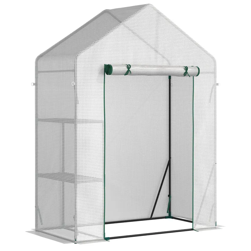 Outsunny Invernadero Jardín 143x73x195 Cm Acero Con 2 Estantes Puerta Enrollable