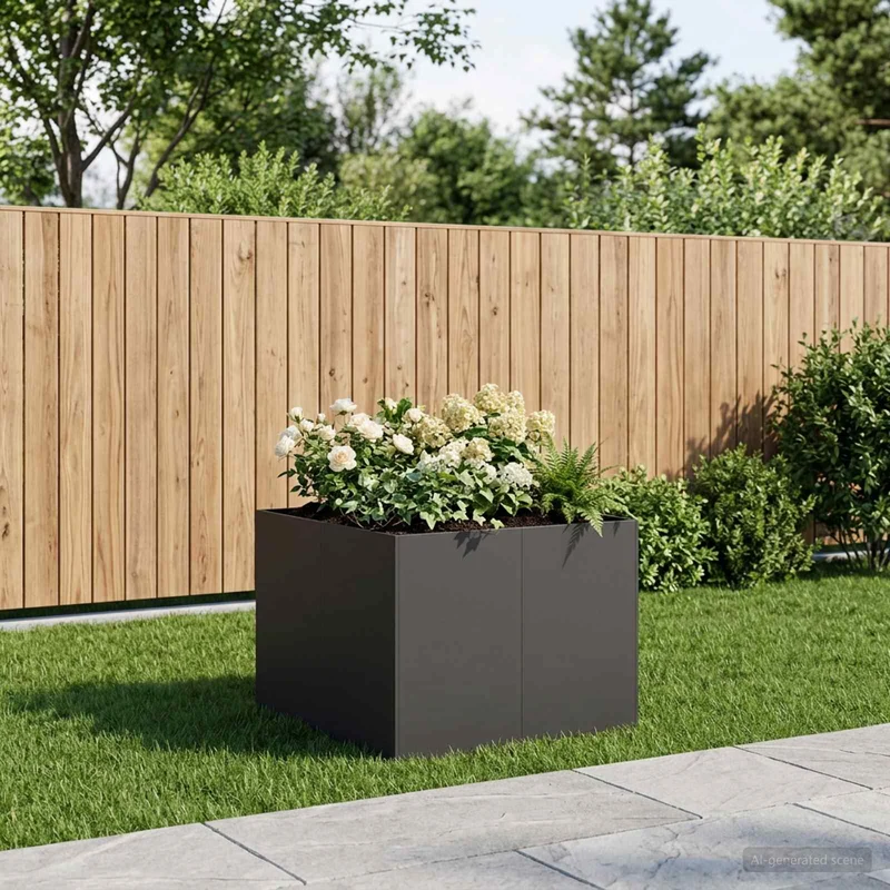 Macetero De Jardín Negro 80 X 80 X 60 Cm Acero Laminado En Frío