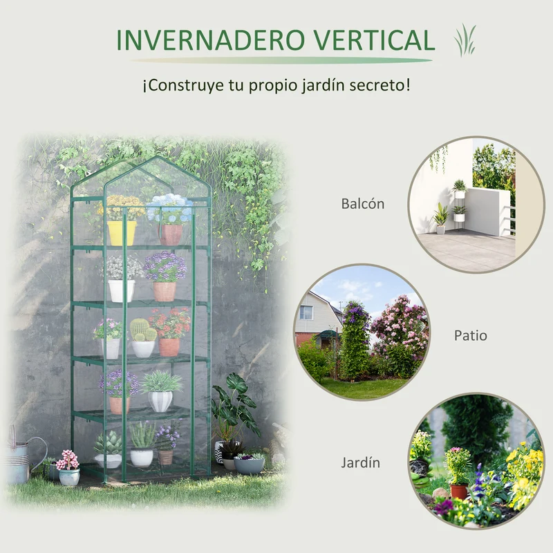 Outsunny Invernadero De Jardín Con 5 Estantes Para Cultivo Plantas 69x49x193 Cm