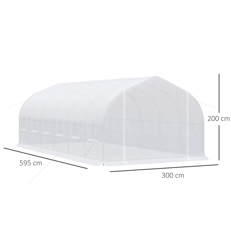 Homcom Invernadero Túnel 595x300x200 Cm 12 Ventanas Y Puerta Enrollable Blanco