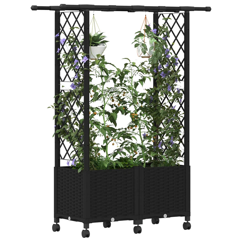 Cama Elevada Con Trellis Y Techo Negro 124,5 X 40 X 142 Cm Pp