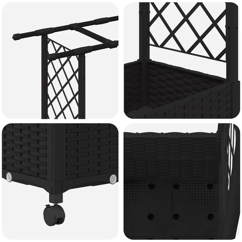 Cama Elevada Con Trellis Y Techo Negro 124,5 X 40 X 142 Cm Pp
