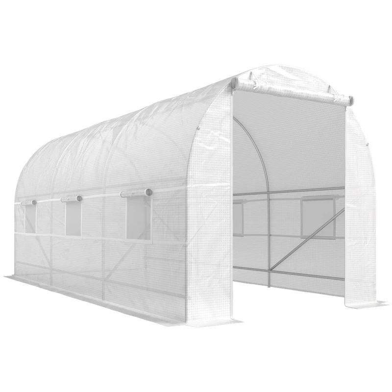 Outsunny Invernadero Túnel 445x200x200 Cm Con 6 Ventanas Cultivo Plantas Blanco