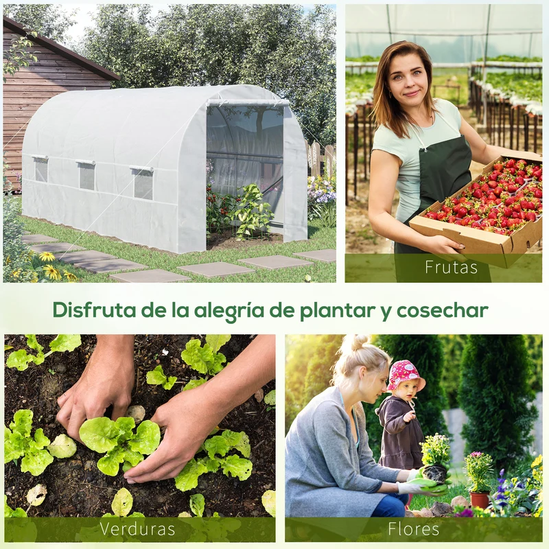 Outsunny Invernadero Túnel 445x200x200 Cm Con 6 Ventanas Cultivo Plantas Blanco