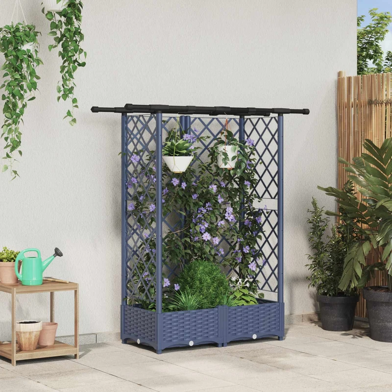 Cama Elevada Con Trellis Y Techo Gris 124 X 40 X 121 Cm Pp