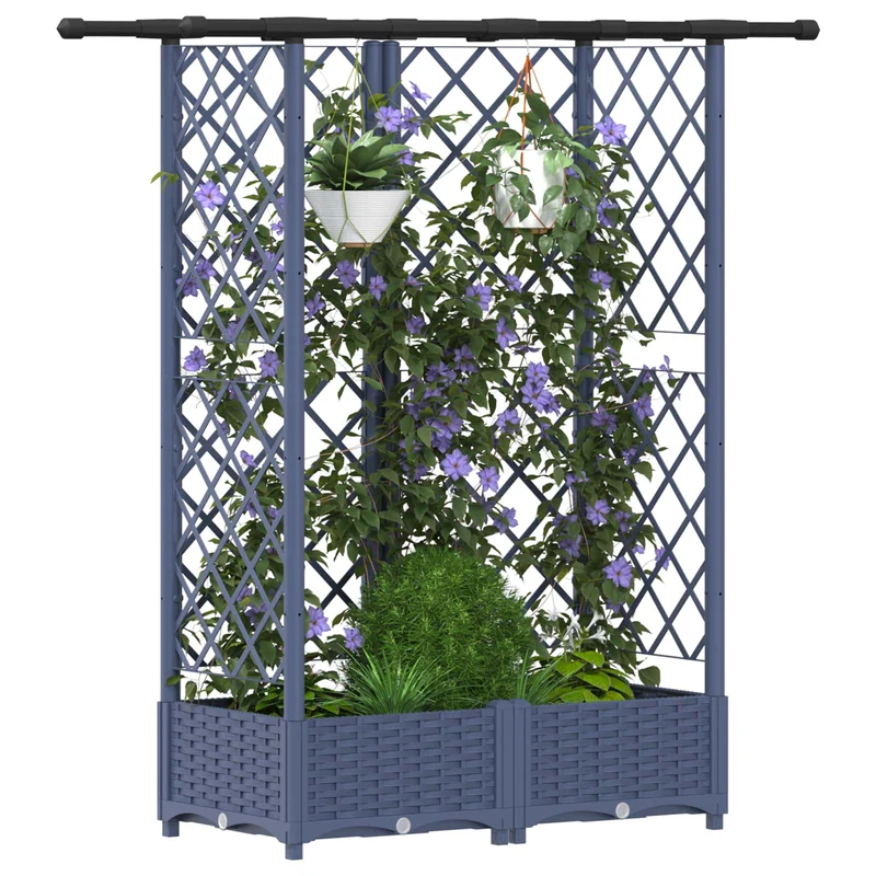 Cama Elevada Con Trellis Y Techo Gris 124 X 40 X 121 Cm Pp