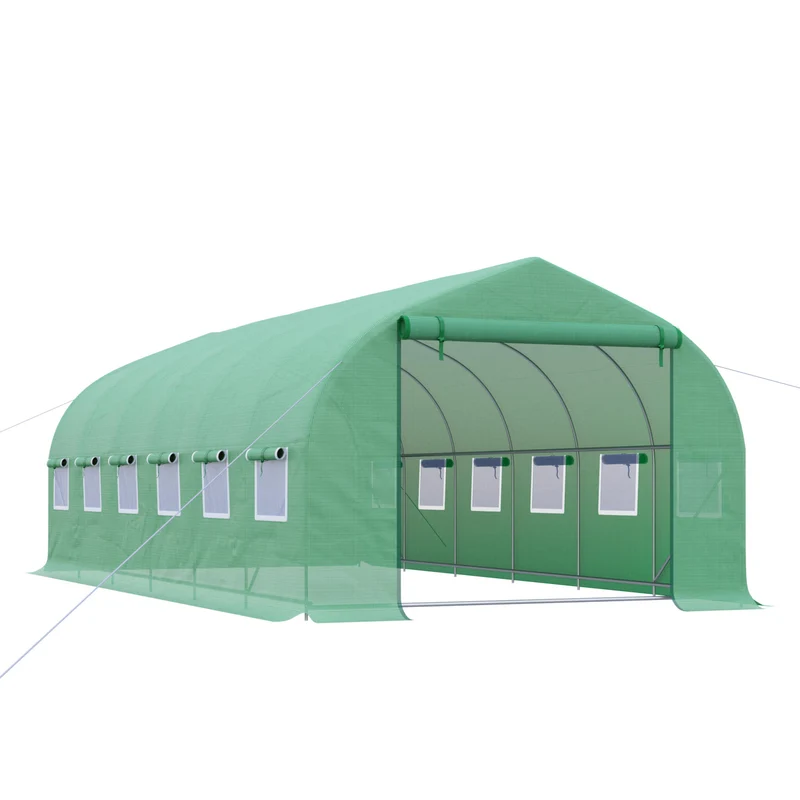 Homcom Invernadero De Túnel 595x300x200 Cm Con 12 Ventanas Y Puerta Enrollable