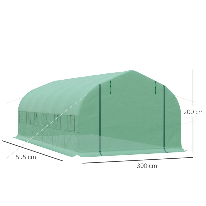 Homcom Invernadero De Túnel 595x300x200 Cm Con 12 Ventanas Y Puerta Enrollable