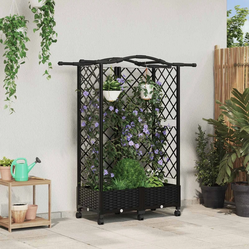 Cama Elevada Con Trellis Y Techo Negro 124 X 40 X 129 Cm Pp