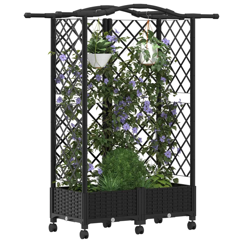 Cama Elevada Con Trellis Y Techo Negro 124 X 40 X 129 Cm Pp