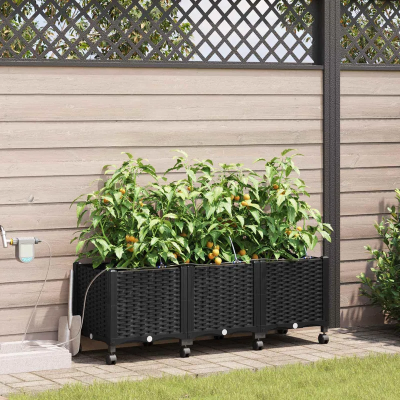 Maceta De Jardín Con Riego Y Ruedas 3 Uds. Negro Pp