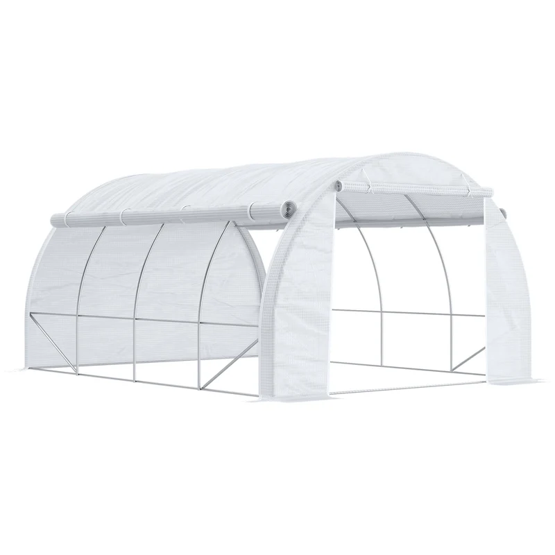 Outsunny Invernadero De Túnel Jardín 4x3x2m Con Puerta Y 8 Ventanas Enrollables