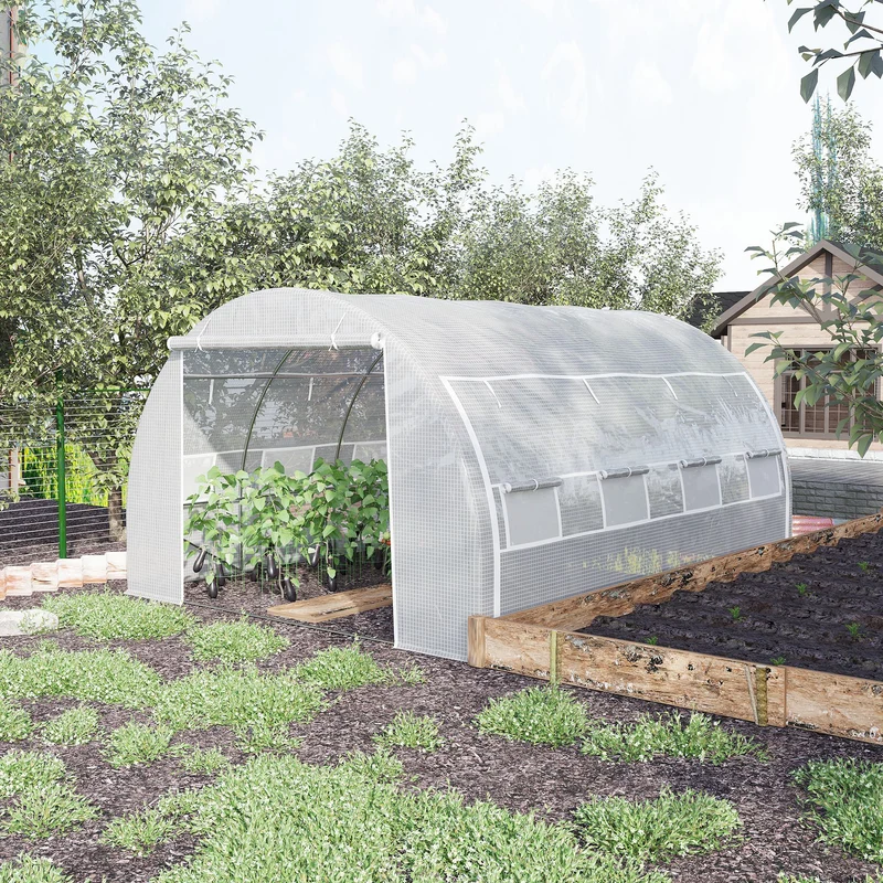 Outsunny Invernadero De Túnel Jardín 4x3x2m Con Puerta Y 8 Ventanas Enrollables