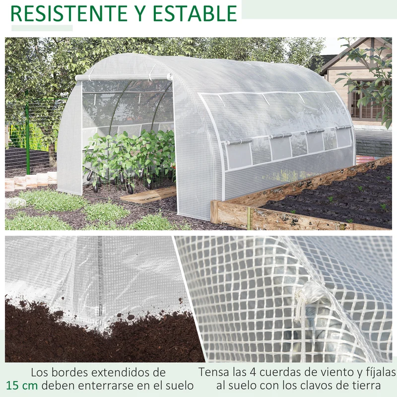 Outsunny Invernadero De Túnel Jardín 4x3x2m Con Puerta Y 8 Ventanas Enrollables