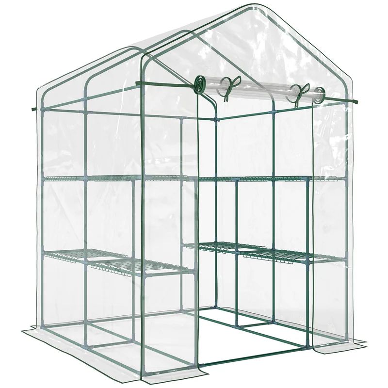 Outsunny Invernadero Transparente De Jardín Vivero 3 Pisos 143x143x195cm
