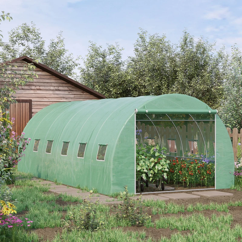 Outsunny Invernadero De Jardín 6x3x2 M Con 12 Ventanas Puerta Verde
