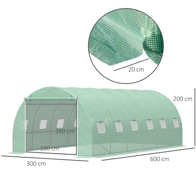 Outsunny Invernadero De Jardín 6x3x2 M Con 12 Ventanas Puerta Verde