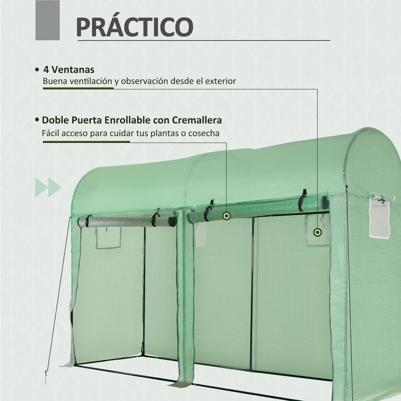 Outsunny Invernadero Caseta De Jardín Tipo Túnel Con 4 Ventanas Para Cultivos