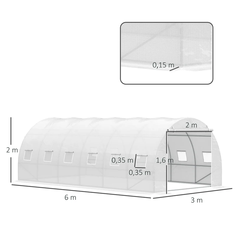 Outsunny Invernadero De Túnel 6x3x2m Con Puerta Enrollable 12 Ventanas De Pe
