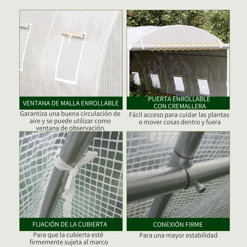 Outsunny Invernadero De Túnel 6x3x2m Con Puerta Enrollable 12 Ventanas De Pe