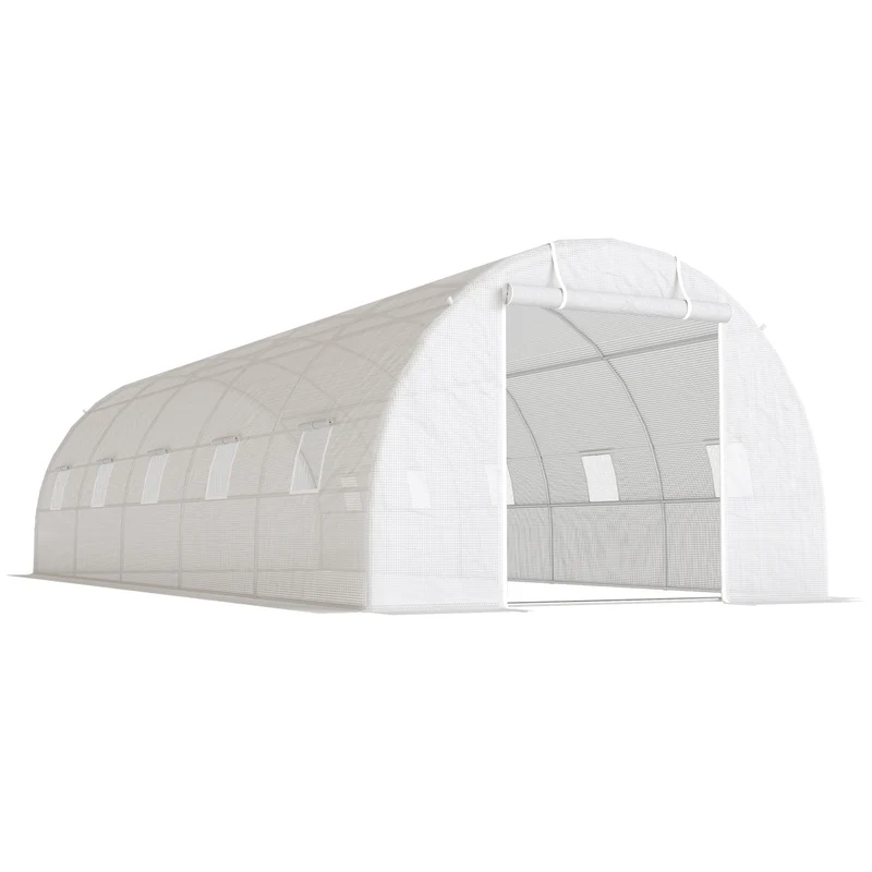 Outsunny Invernadero De Túnel 8x3x2 M Con 12 Ventanas Cubierta Pe Cultivo Blanco