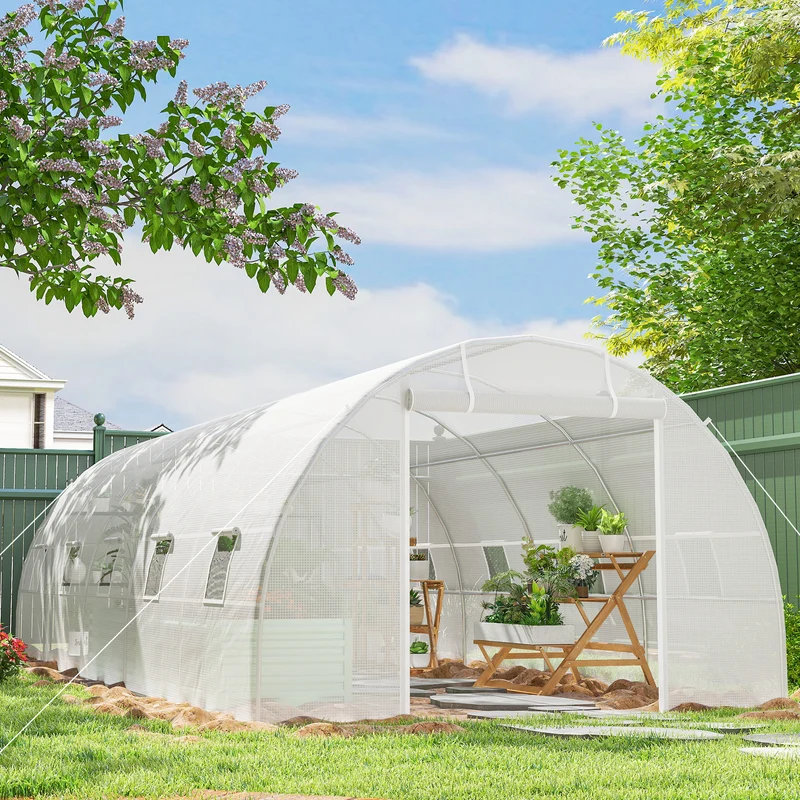Outsunny Invernadero De Túnel 8x3x2 M Con 12 Ventanas Cubierta Pe Cultivo Blanco