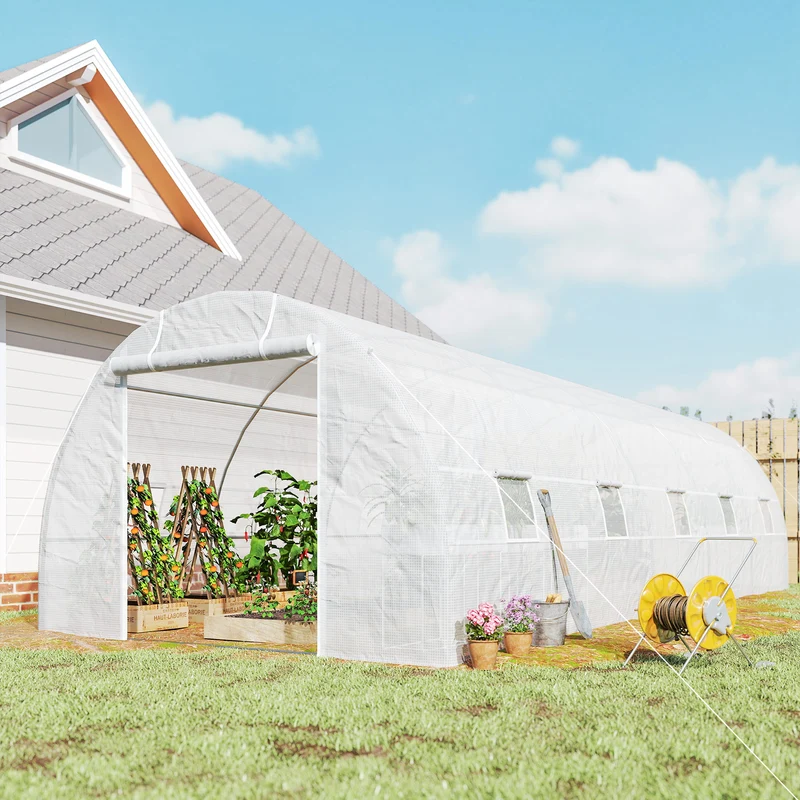 Outsunny Invernadero De Túnel 8x3x2 M Con 12 Ventanas Cubierta Pe Cultivo Blanco