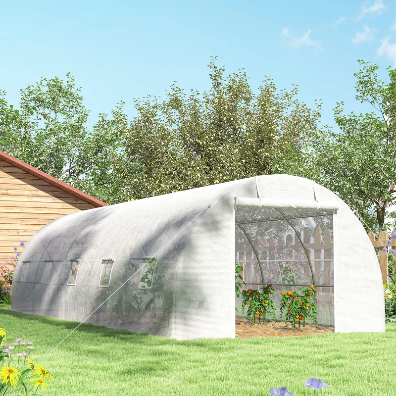 Outsunny Invernadero De Túnel 8x3x2 M Con 12 Ventanas Cubierta Pe Cultivo Blanco
