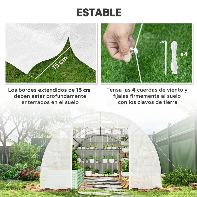 Outsunny Invernadero De Túnel 8x3x2 M Con 12 Ventanas Cubierta Pe Cultivo Blanco