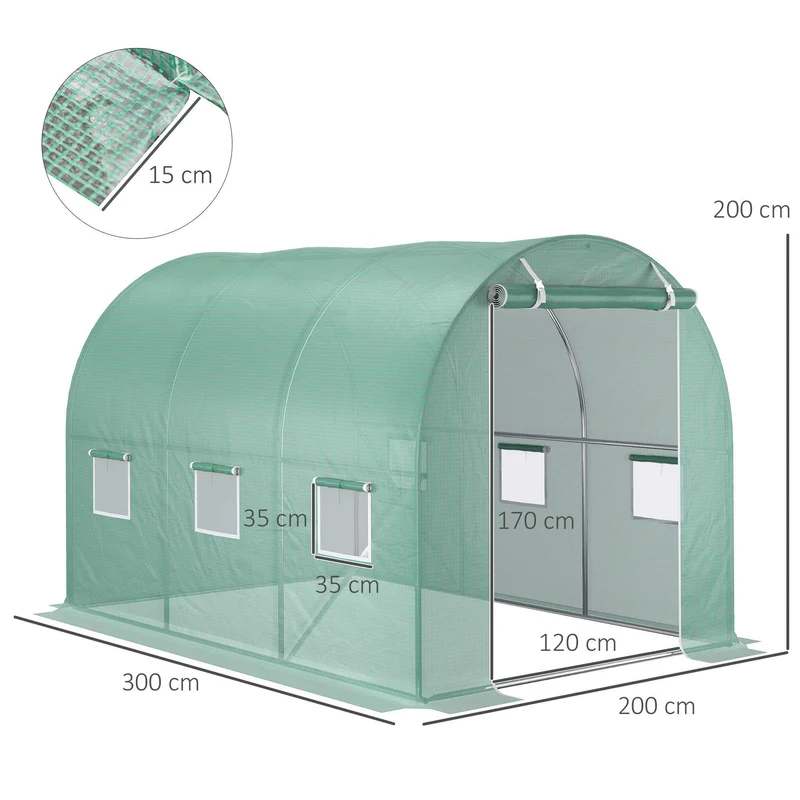 Outsunny Cubierta De Invernadero Casero Tipo Túnel 300x200x200cm Con 6 Ventanas