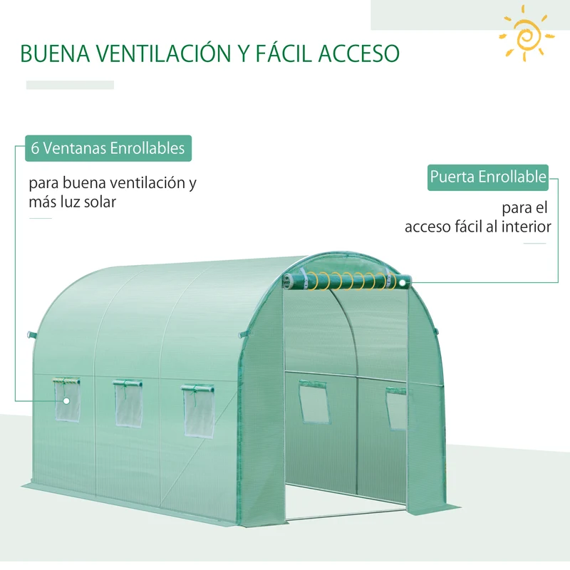 Outsunny Cubierta De Invernadero Casero Tipo Túnel 300x200x200cm Con 6 Ventanas