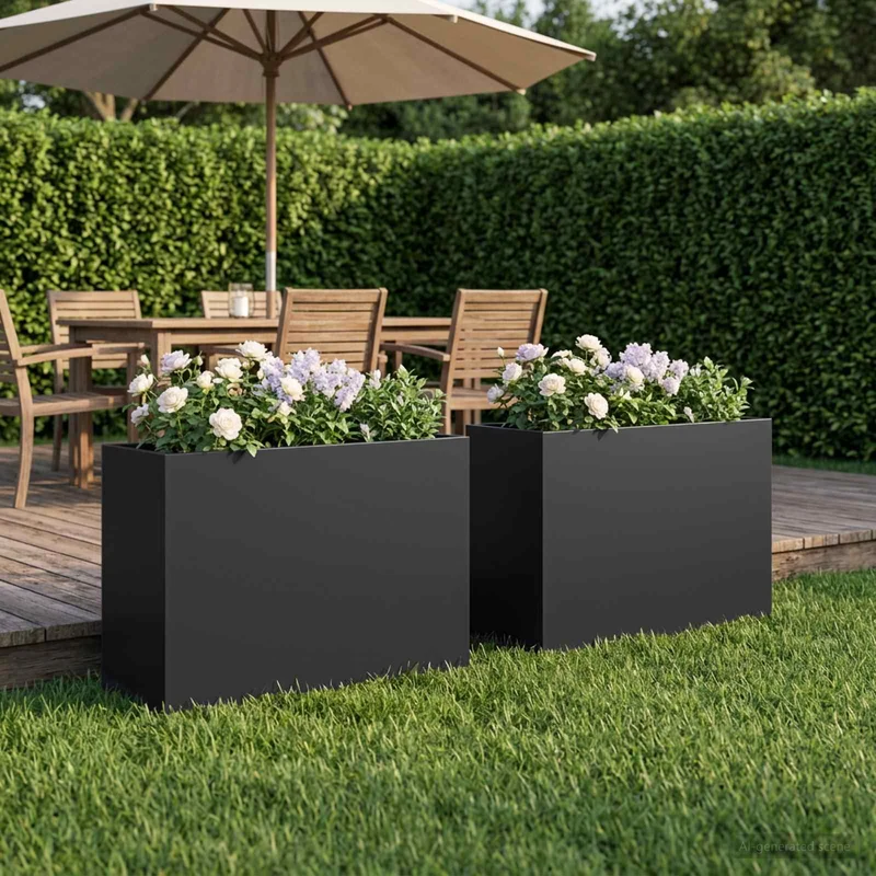 Macetero De Jardín 2 Uds. Negro 50 X 20 X 40 Cm