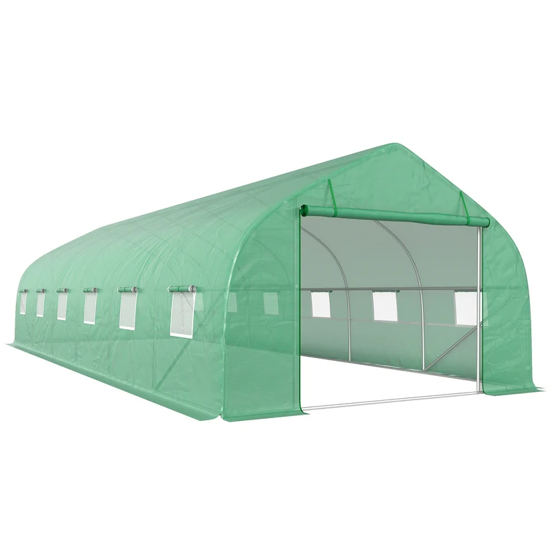 Outsunny Invernadero De Túnel 8x3x2 M Con 12 Ventanas Cubierta Pe Cultivo Verde