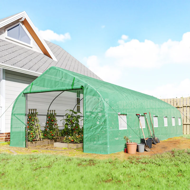 Outsunny Invernadero De Túnel 8x3x2 M Con 12 Ventanas Cubierta Pe Cultivo Verde