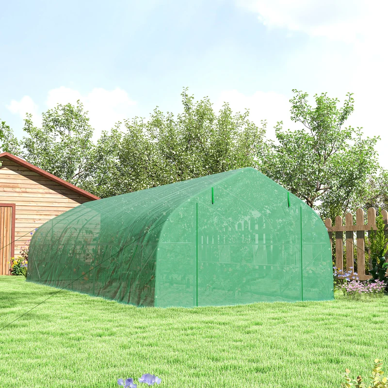 Outsunny Invernadero De Túnel 8x3x2 M Con 12 Ventanas Cubierta Pe Cultivo Verde