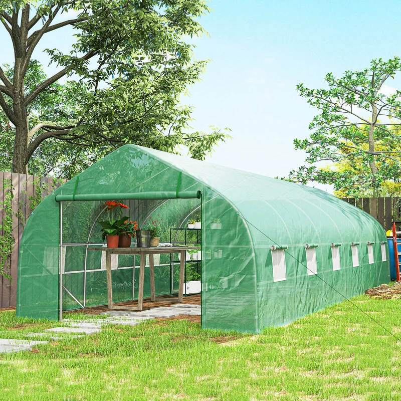 Outsunny Invernadero De Túnel 8x3x2 M Con 12 Ventanas Cubierta Pe Cultivo Verde