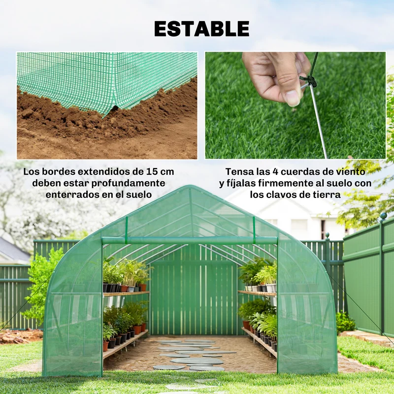 Outsunny Invernadero De Túnel 8x3x2 M Con 12 Ventanas Cubierta Pe Cultivo Verde