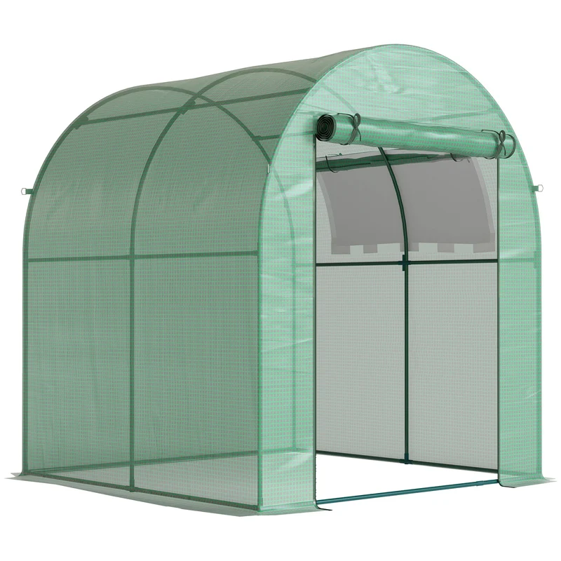 Outsunny Invernadero De Jardín 180x180x200 Cm Puerta Enrollable Ventana De Malla