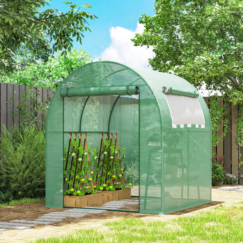 Outsunny Invernadero De Jardín 180x180x200 Cm Puerta Enrollable Ventana De Malla