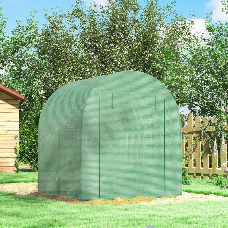 Outsunny Invernadero De Jardín 180x180x200 Cm Puerta Enrollable Ventana De Malla