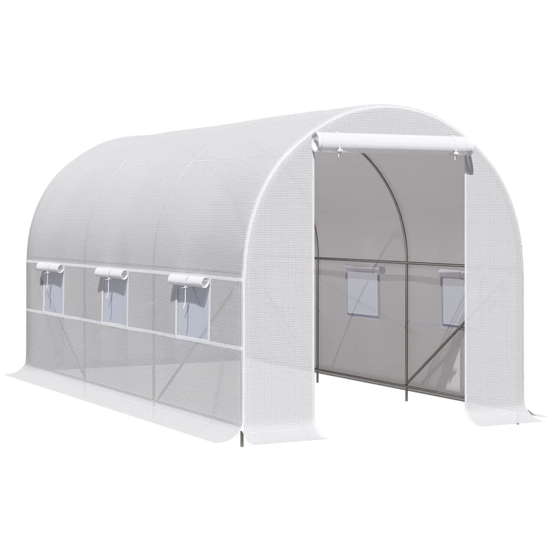 Outsunny Invernadero Túnel 400x200x200cm Con 6 Ventanas Cultivo Plantas Blanco