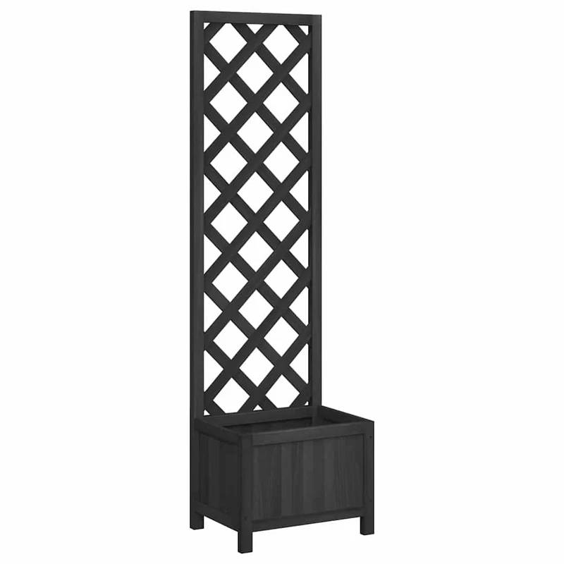Jardinera Con Enrejado Negro 40x30x135 Cm Madera Maciza De Abeto