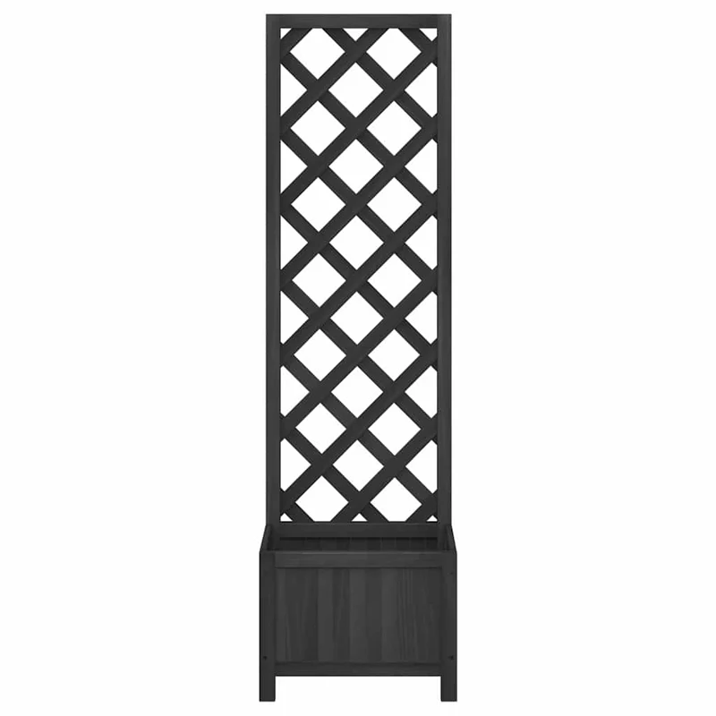 Jardinera Con Enrejado Negro 40x30x135 Cm Madera Maciza De Abeto