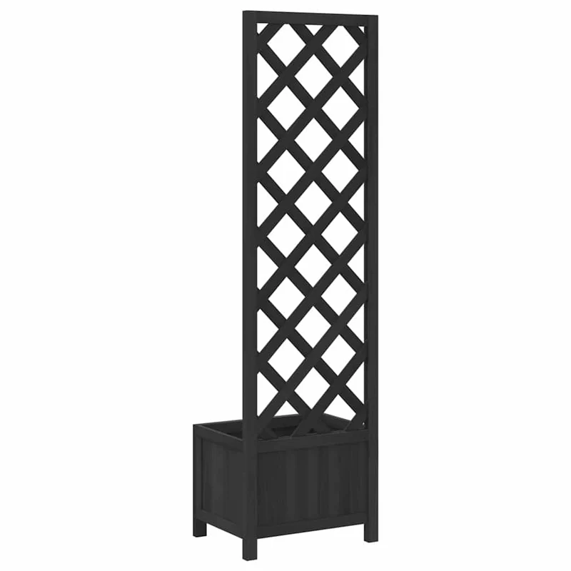 Jardinera Con Enrejado Negro 40x30x135 Cm Madera Maciza De Abeto