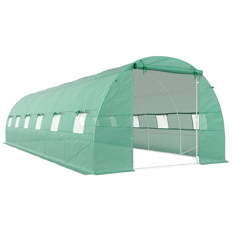 Outsunny Invernadero De Túnel 8x3x2 M Con 12 Ventanas Cubierta Pe Cultivo Verde