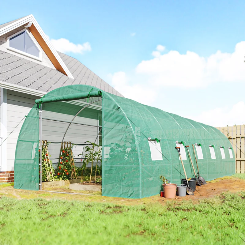 Outsunny Invernadero De Túnel 8x3x2 M Con 12 Ventanas Cubierta Pe Cultivo Verde