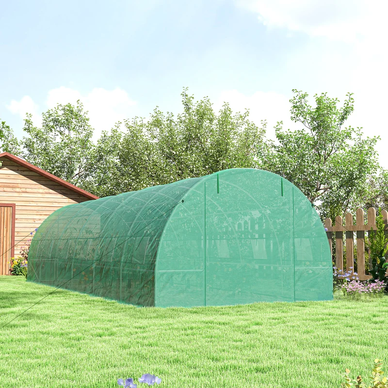 Outsunny Invernadero De Túnel 8x3x2 M Con 12 Ventanas Cubierta Pe Cultivo Verde