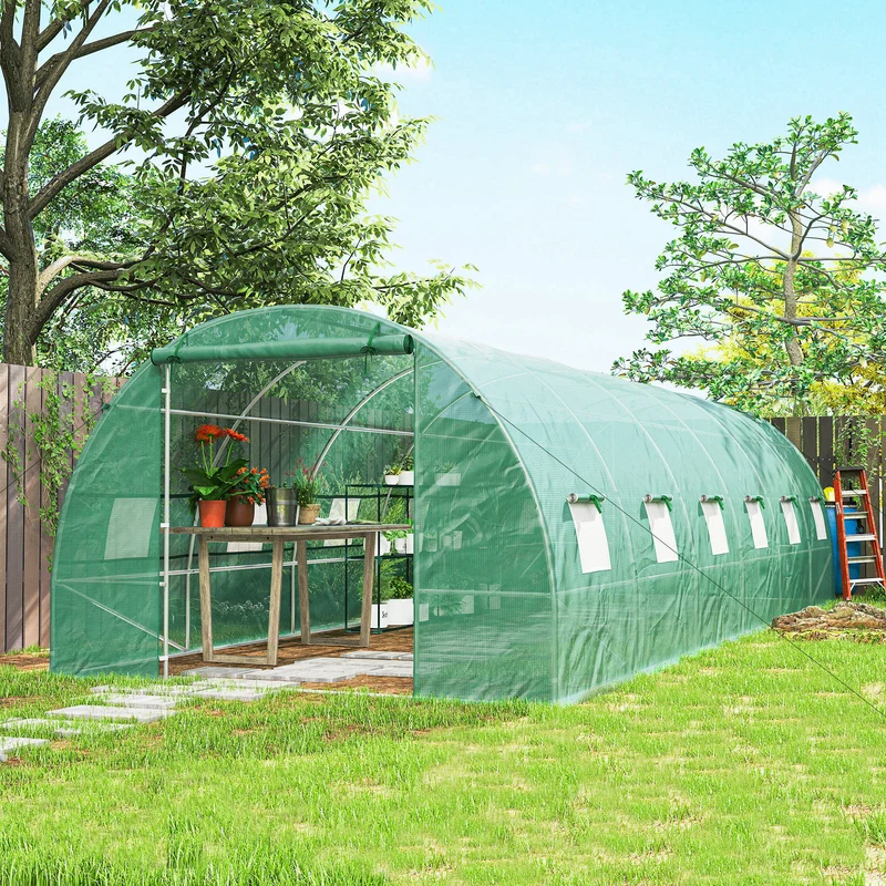 Outsunny Invernadero De Túnel 8x3x2 M Con 12 Ventanas Cubierta Pe Cultivo Verde
