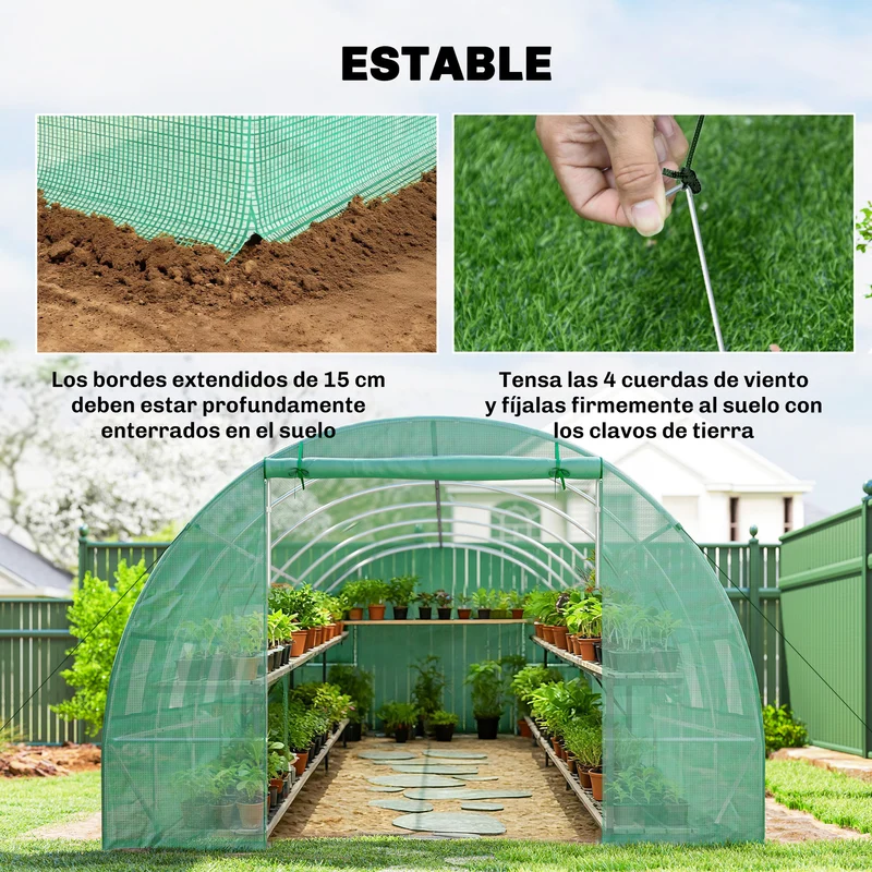 Outsunny Invernadero De Túnel 8x3x2 M Con 12 Ventanas Cubierta Pe Cultivo Verde